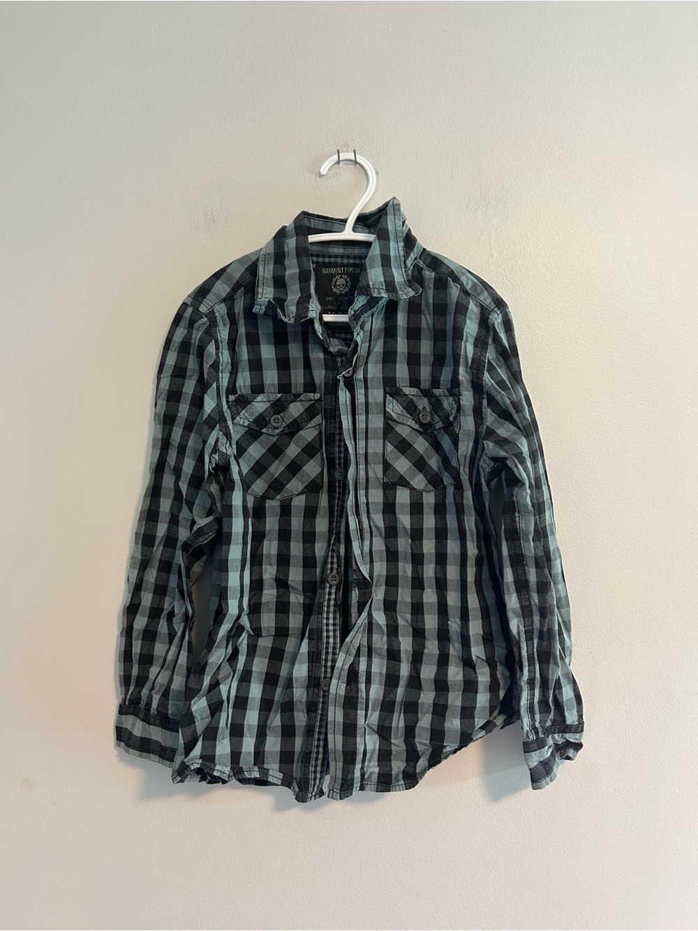 Zara boys 5/6 Black & blue gingham Plaid Button-Up long sleeve flannel Shirt